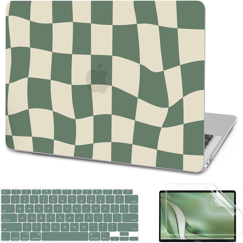AKIT Compatible with MacBook Air 13 Inch Case M1 2022 2021 2020 2019 2018 A2337 A2179 A1932, Pattern Hard Laptop Shell+Screen Protector+Keyboard Cover for MacBook Air 13.3 Inch, Green Checkerboard - Image 1